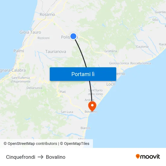 Cinquefrondi to Bovalino map