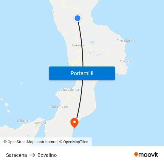 Saracena to Bovalino map