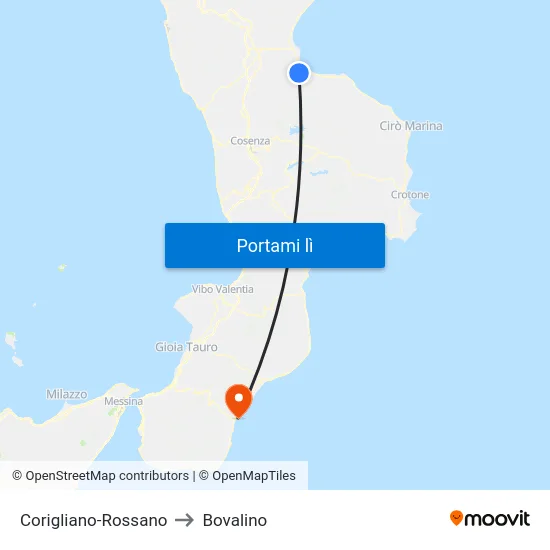 Corigliano-Rossano to Bovalino map