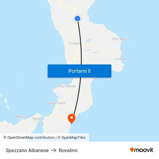 Spezzano Albanese to Bovalino map