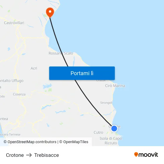 Crotone to Trebisacce map