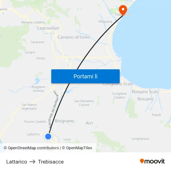 Lattarico to Trebisacce map