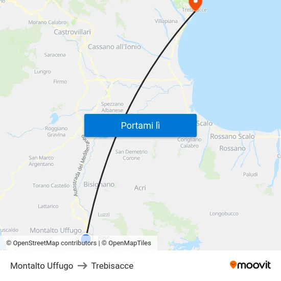 Montalto Uffugo to Trebisacce map