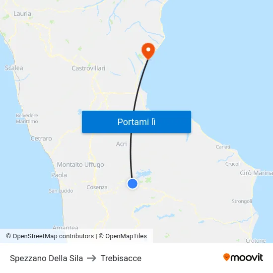 Spezzano Della Sila to Trebisacce map