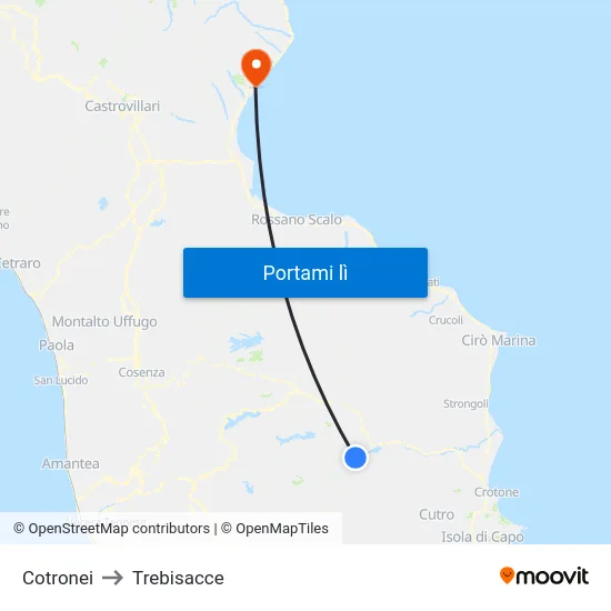 Cotronei to Trebisacce map