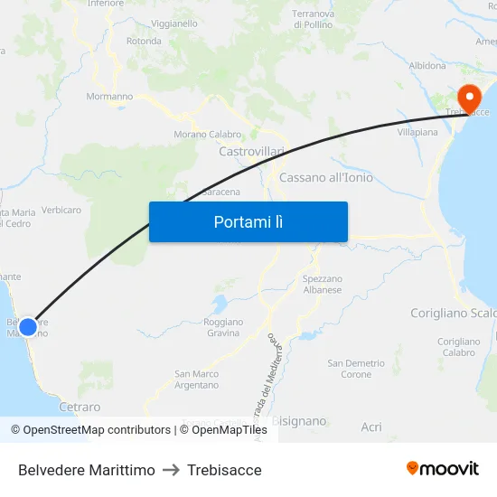 Belvedere Marittimo to Trebisacce map