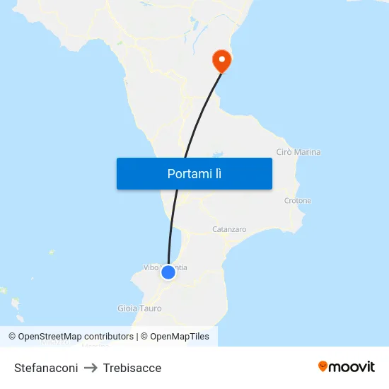 Stefanaconi to Trebisacce map