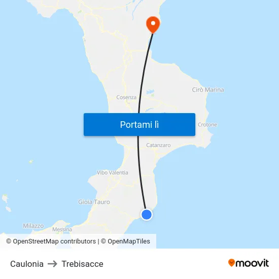 Caulonia to Trebisacce map