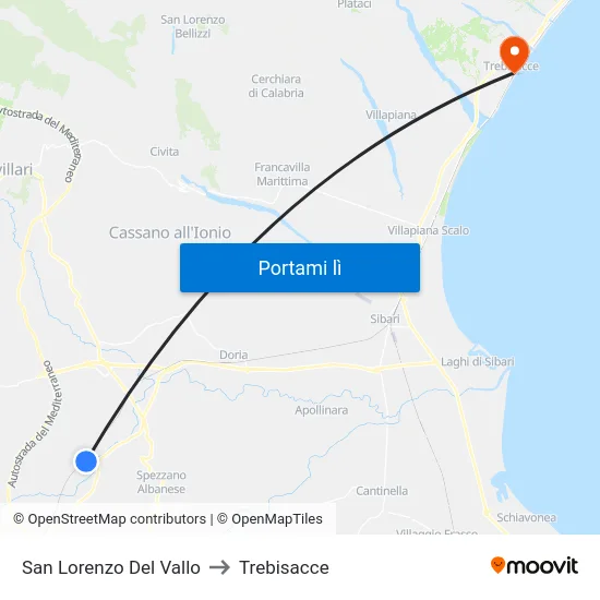 San Lorenzo Del Vallo to Trebisacce map