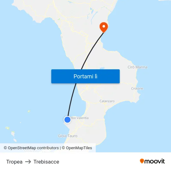 Tropea to Trebisacce map