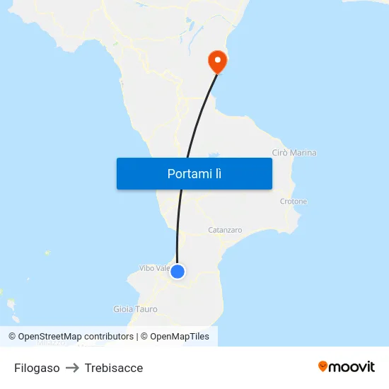 Filogaso to Trebisacce map