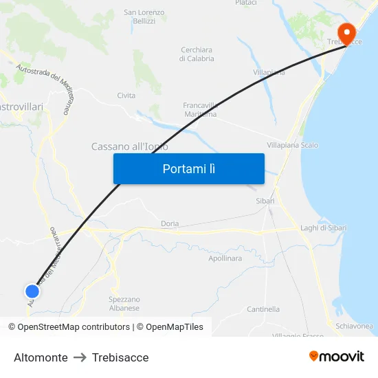 Altomonte to Trebisacce map