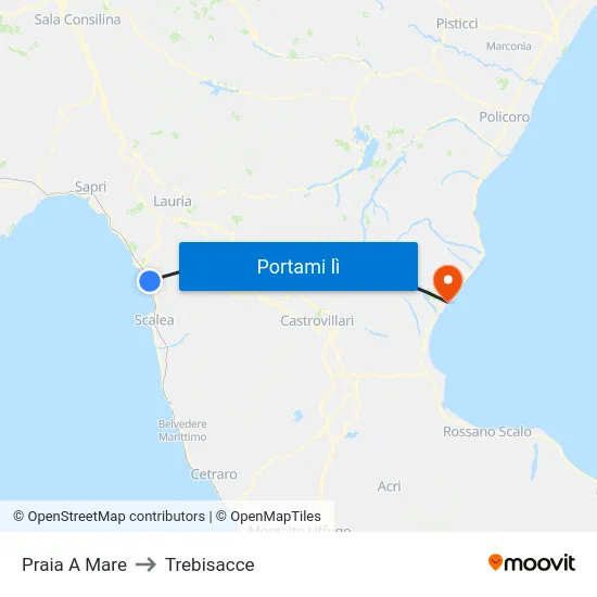 Praia A Mare to Trebisacce map