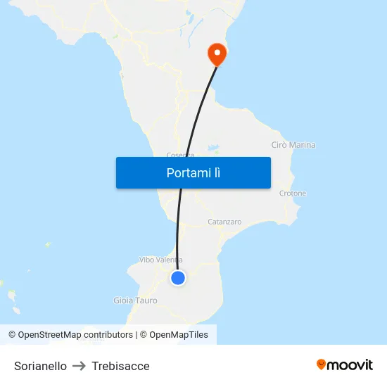 Sorianello to Trebisacce map