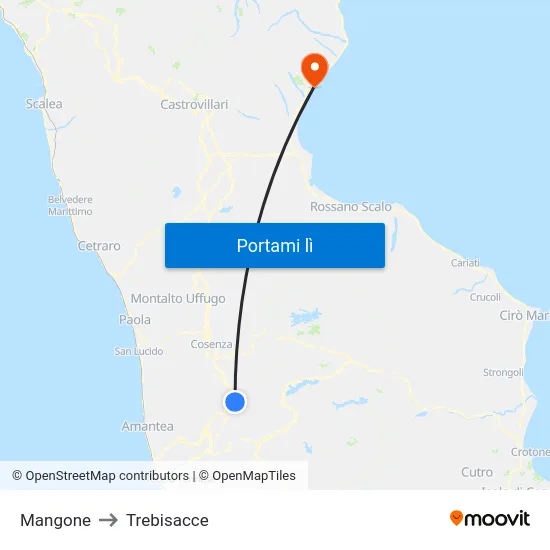 Mangone to Trebisacce map