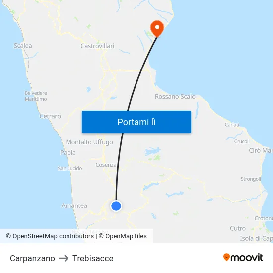 Carpanzano to Trebisacce map
