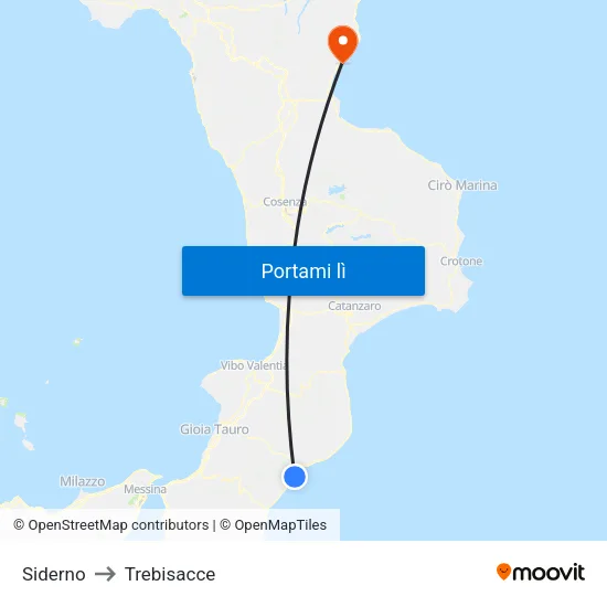 Siderno to Trebisacce map