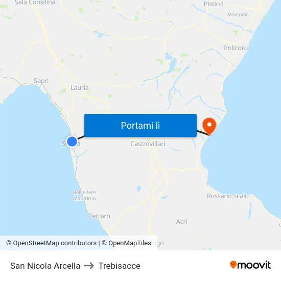 San Nicola Arcella to Trebisacce map