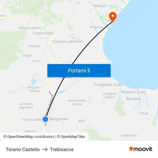 Torano Castello to Trebisacce map