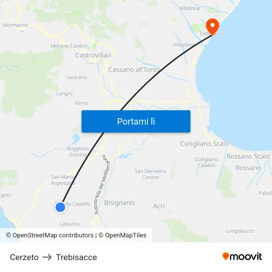 Cerzeto to Trebisacce map