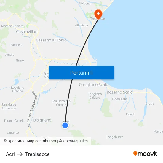 Acri to Trebisacce map