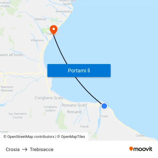 Crosia to Trebisacce map