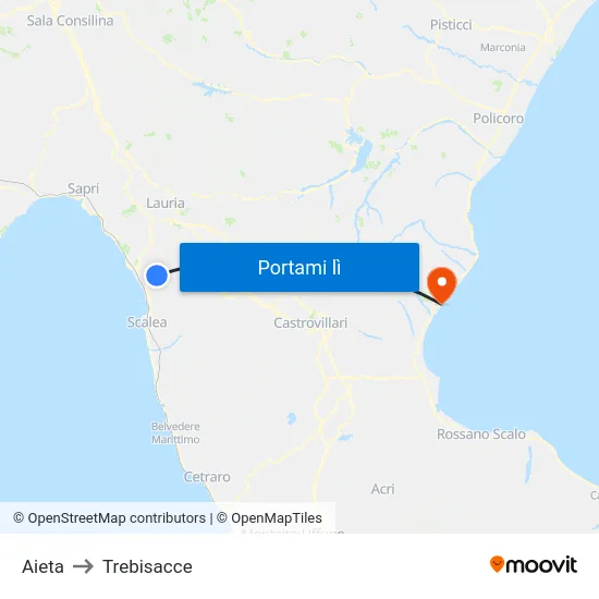 Aieta to Trebisacce map