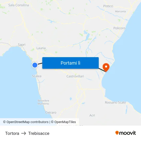 Tortora to Trebisacce map