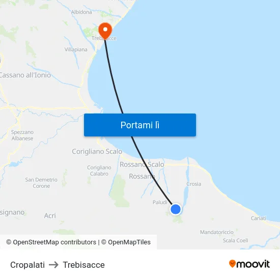 Cropalati to Trebisacce map