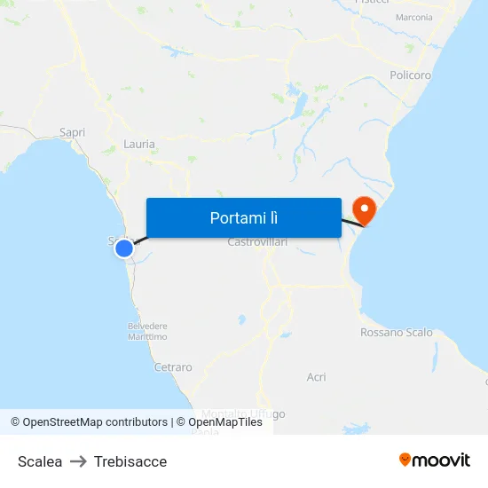 Scalea to Trebisacce map
