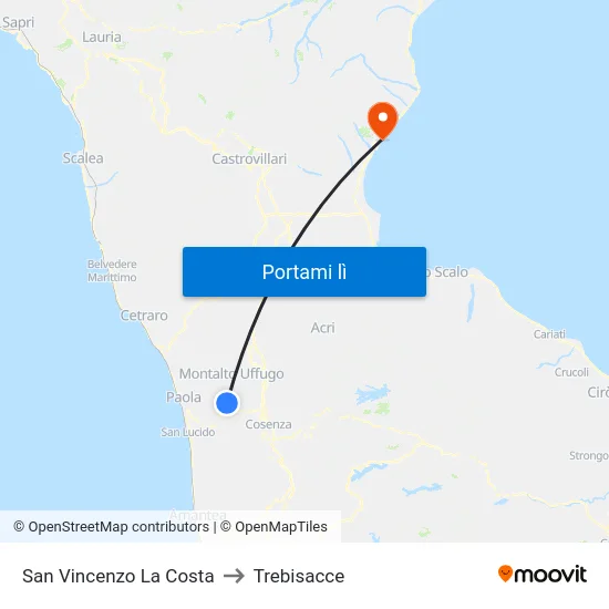 San Vincenzo La Costa to Trebisacce map