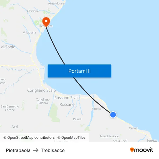 Pietrapaola to Trebisacce map