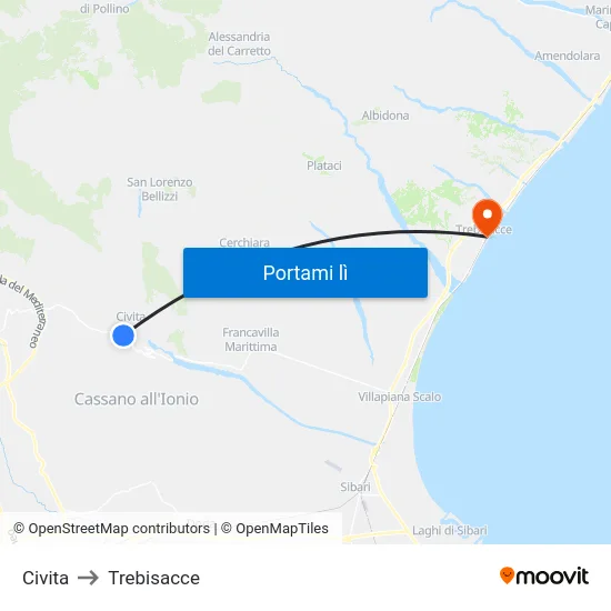 Civita to Trebisacce map