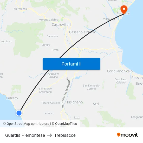 Guardia Piemontese to Trebisacce map