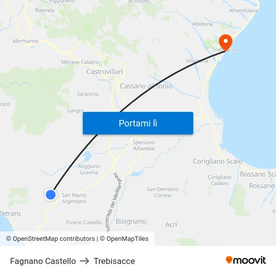 Fagnano Castello to Trebisacce map