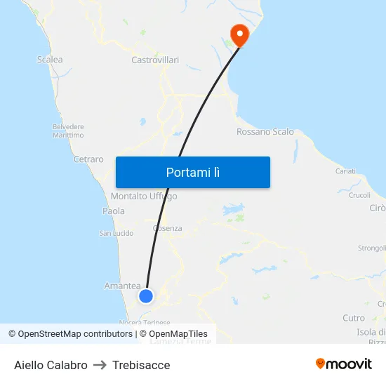 Aiello Calabro to Trebisacce map
