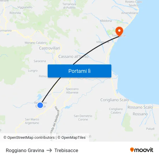Roggiano Gravina to Trebisacce map