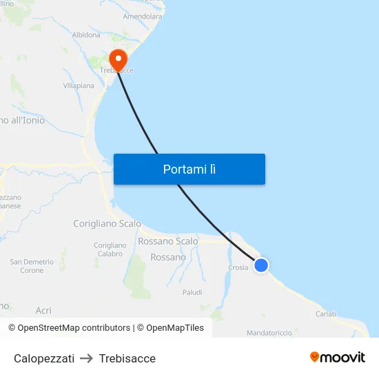 Calopezzati to Trebisacce map