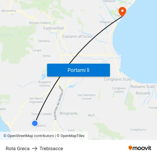 Rota Greca to Trebisacce map