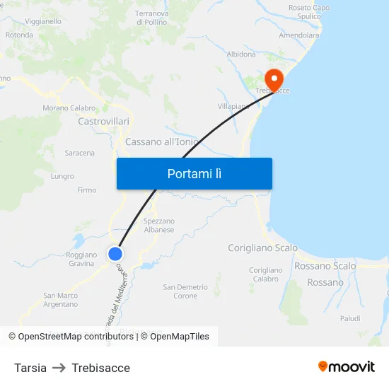 Tarsia to Trebisacce map