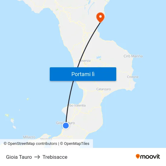 Gioia Tauro to Trebisacce map