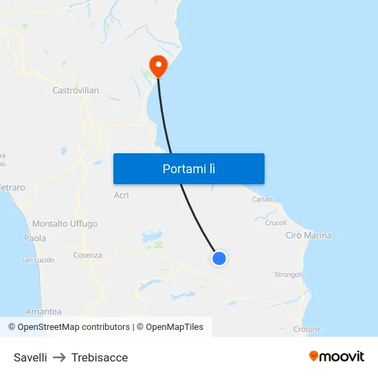Savelli to Trebisacce map