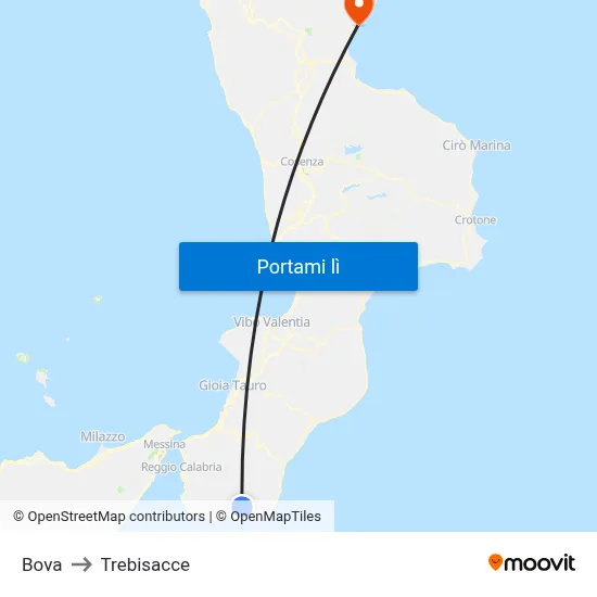 Bova to Trebisacce map