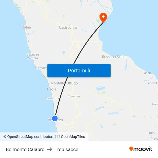 Belmonte Calabro to Trebisacce map