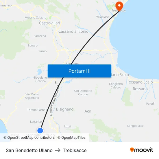 San Benedetto Ullano to Trebisacce map