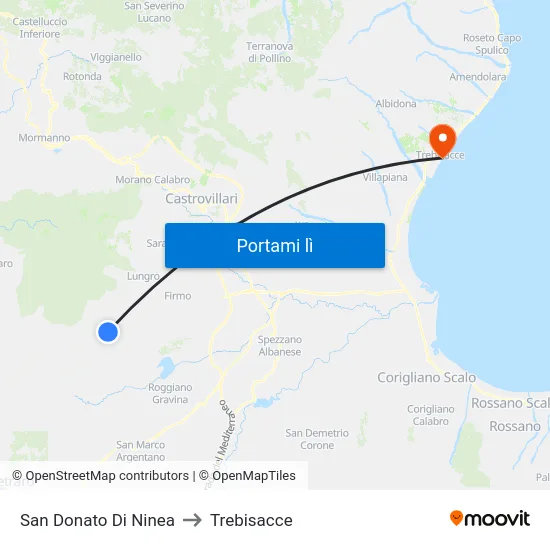 San Donato Di Ninea to Trebisacce map