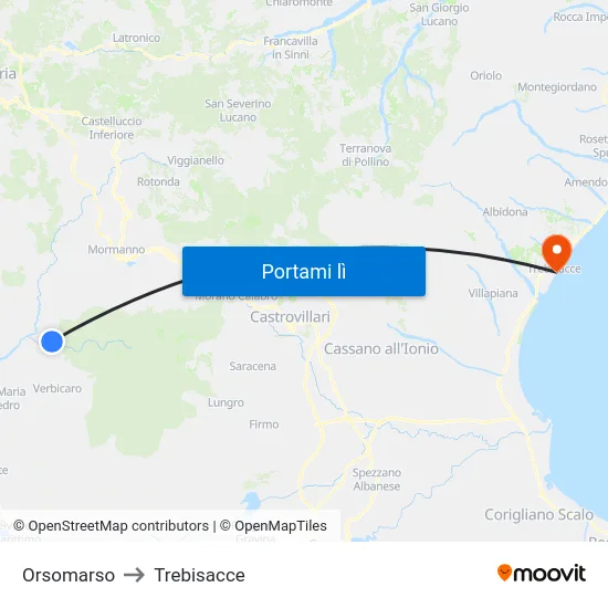 Orsomarso to Trebisacce map