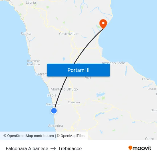 Falconara Albanese to Trebisacce map
