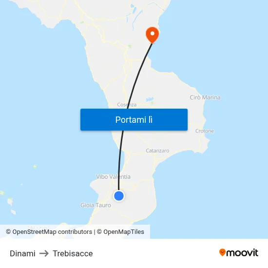 Dinami to Trebisacce map