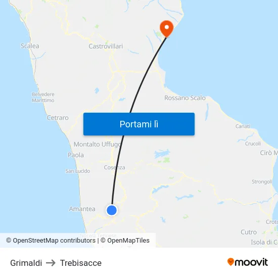 Grimaldi to Trebisacce map